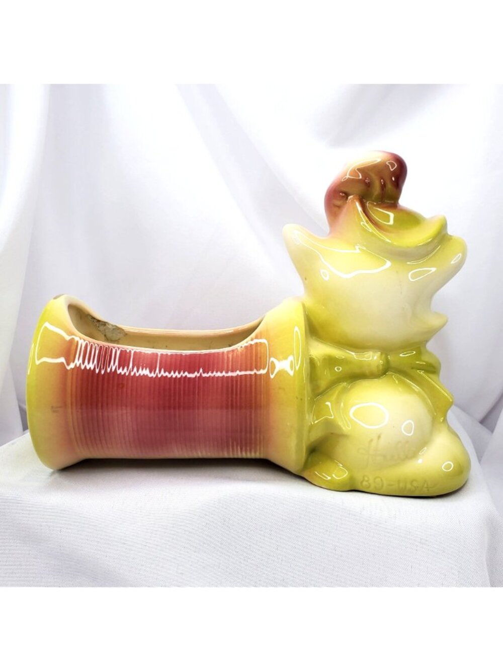 VTG Hull Pottery USA Ceramic Cat Figurine Planter 89 Pink & Yellow Gold Accents - Picture 8 of 15